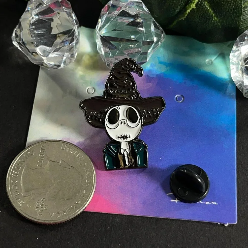 Jack Farmer Hat Lapel Pin Skeleton American Gothic Badge Brooch Accessories Pin